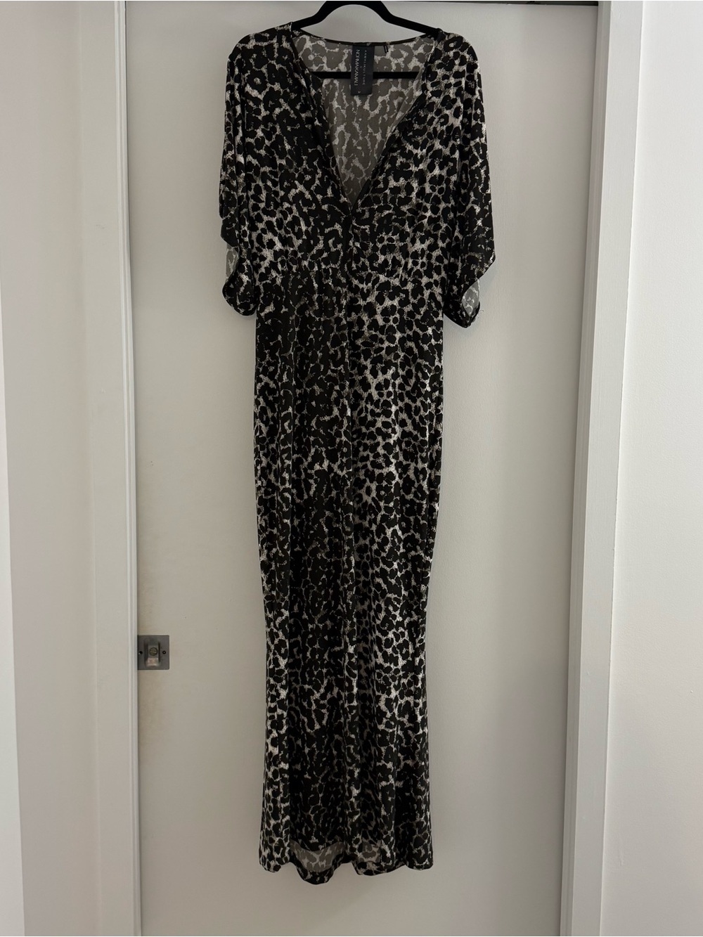 Norma Kamali x Kamali Kulture Leopard Print Stretch Jersey Maxi Gown Sz Med Boho - Picture 4 of 13